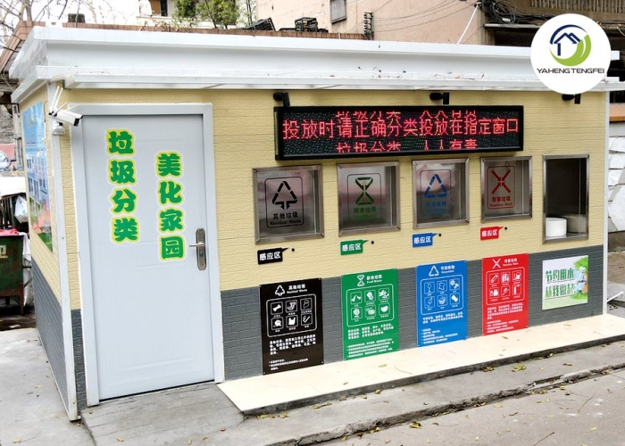 Flat roof type waste separation bin room