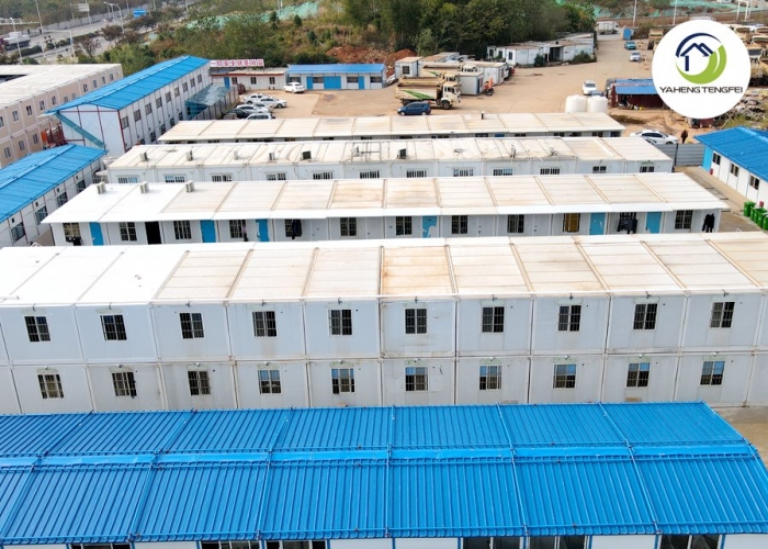 Temporary site accommodation comprising 108 folding prefabricated buildings